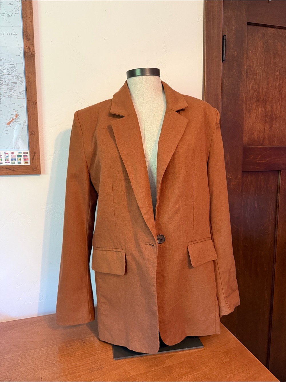 Oversized Single-Button Blazer in Warm Rust